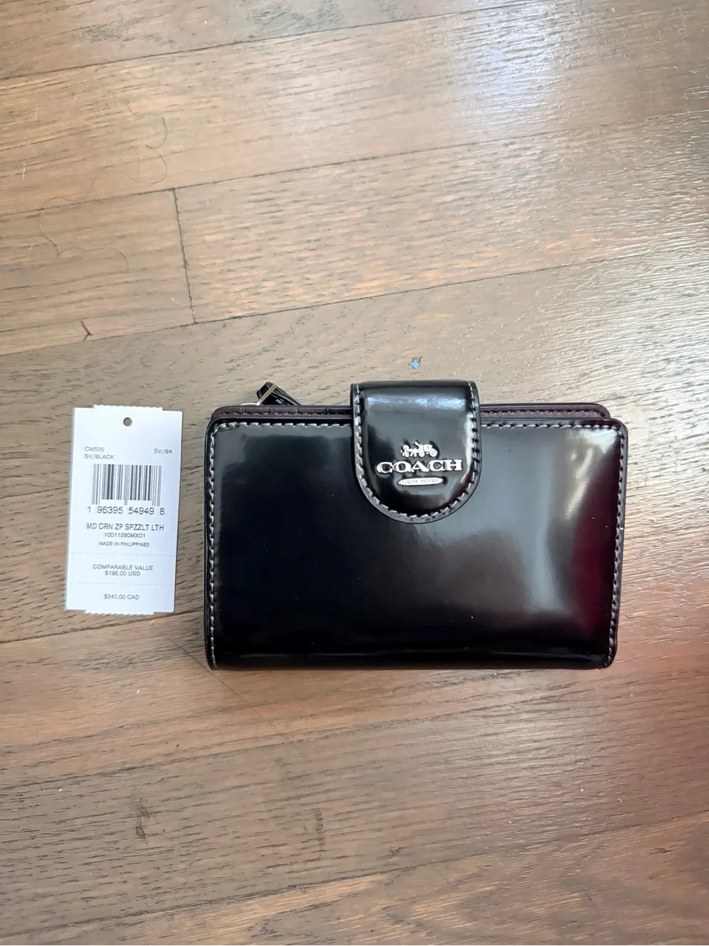 Coach Black Leather Compact Zip Card Case